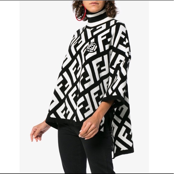 fendi poncho black and white